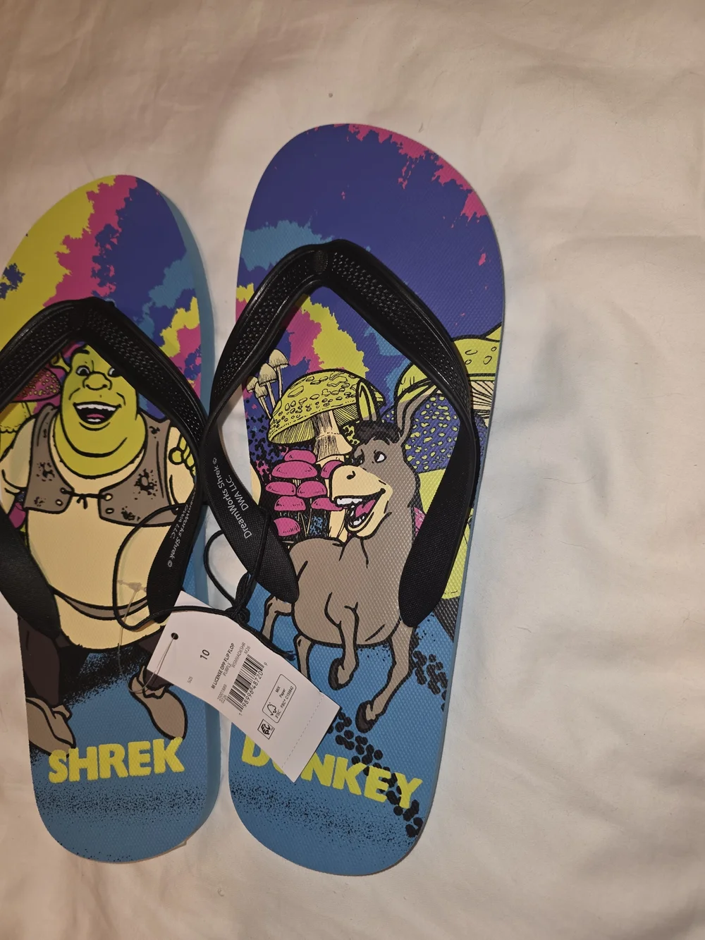 Shrek & Donkey Mens' Blue Graphic Flip Flops